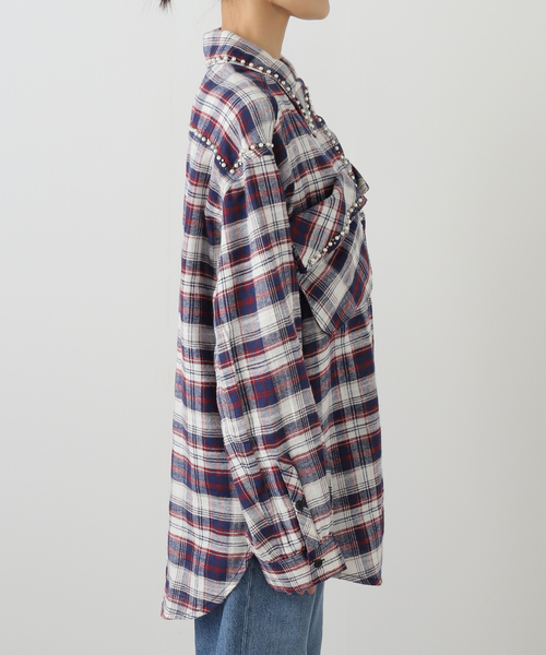 OPEN Yy(オープンワイワイ)の「【OPEN YY / オープンワイワイ】 Woven BEADED POCKET SHIRT YY254ST001(シャツ/ブラウス・レディース・レッド/ブラウン・SMALL/MEDIUM)」の4枚目の写真