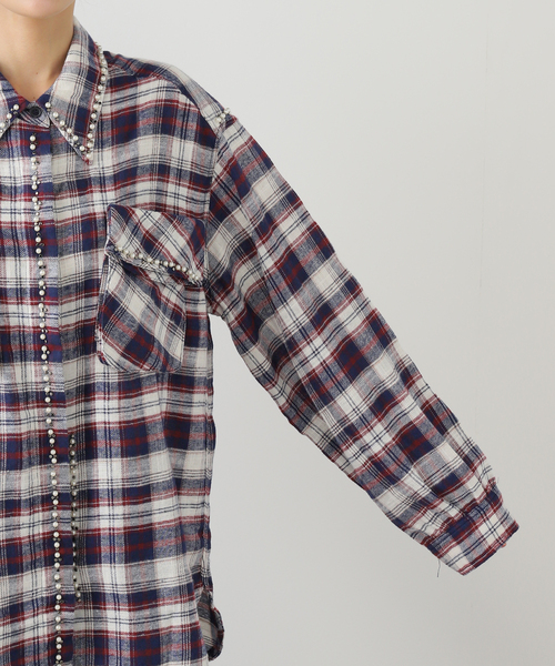 OPEN Yy(オープンワイワイ)の「【OPEN YY / オープンワイワイ】 Woven BEADED POCKET SHIRT YY254ST001(シャツ/ブラウス・レディース・レッド/ブラウン・SMALL/MEDIUM)」の5枚目の写真