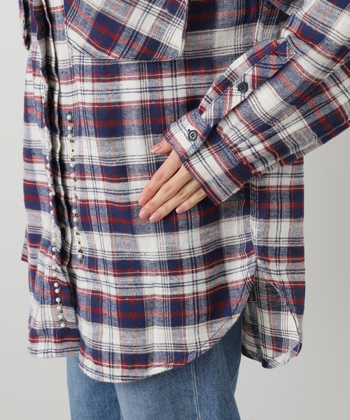 OPEN Yy(オープンワイワイ)の「【OPEN YY / オープンワイワイ】 Woven BEADED POCKET SHIRT YY254ST001(シャツ/ブラウス・レディース・レッド/ブラウン・SMALL/MEDIUM)」の6枚目の写真