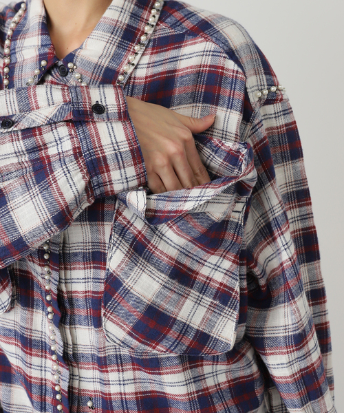 OPEN Yy(オープンワイワイ)の「【OPEN YY / オープンワイワイ】 Woven BEADED POCKET SHIRT YY254ST001(シャツ/ブラウス・レディース・レッド/ブラウン・SMALL/MEDIUM)」の8枚目の写真