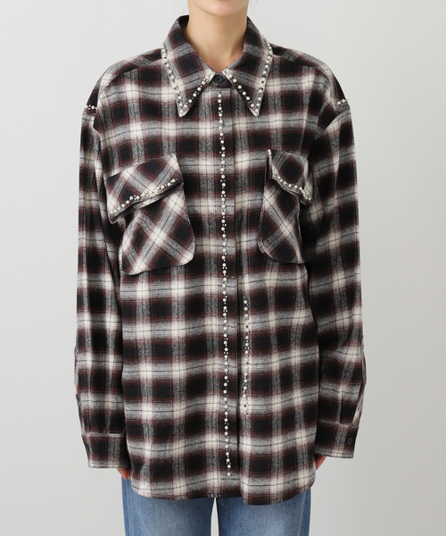OPEN Yy(オープンワイワイ)の「【OPEN YY / オープンワイワイ】 Woven BEADED POCKET SHIRT YY254ST001(シャツ/ブラウス・レディース・レッド/ブラウン・SMALL/MEDIUM)」の13枚目の写真