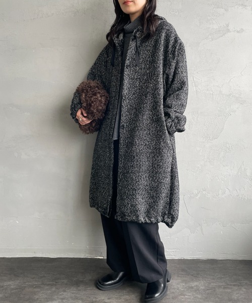 mizuiro ind/ミズイロインド] ウールブレンド フードロングコート