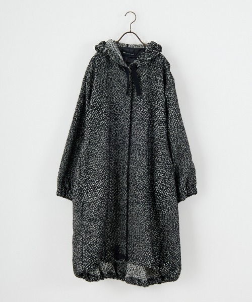 ミズイロインド　フード付アウター mizuiro ind/ミズイロインド] ウールブレンド フードロングコート