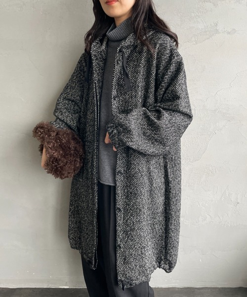 mizuiro ind/ミズイロインド] ウールブレンド フードロングコート