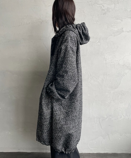 mizuiro ind/ミズイロインド] ウールブレンド フードロングコート