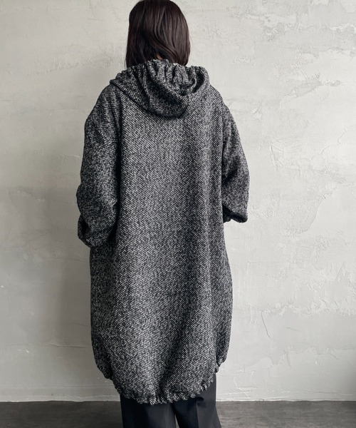 mizuiro ind/ミズイロインド] ウールブレンド フードロングコート