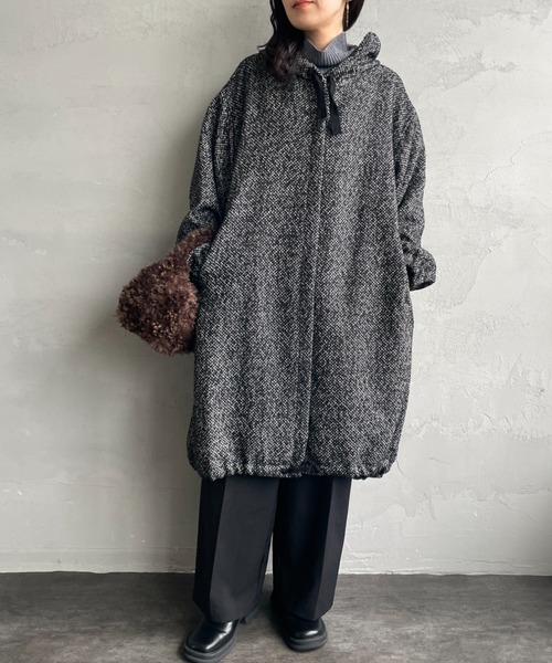 セール】[mizuiro ind/ミズイロインド] ウールブレンド フードロング