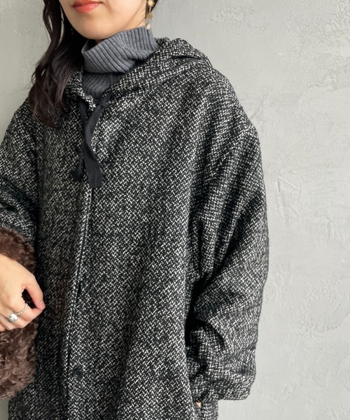 セール】[mizuiro ind/ミズイロインド] ウールブレンド フードロング