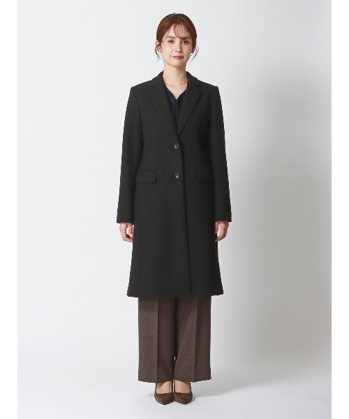 SUIT SQUARE(スーツスクエア)の「シングルチェスターコート ウールライクジャージーメルトン 無地(チェスターコート・レディース・ブラック・40(11号)/38(9号))」の3枚目の写真