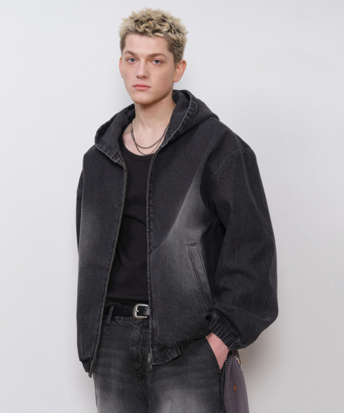 セール】ビッグブラシオーバーサイズデニムフードパーカージャケット