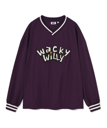 Wacky WiLLy（ワッキーウィリー）の「Typo Synthetic Long Sleeve T-Shirt Purple（Tシャツ/カットソー・メンズ）」