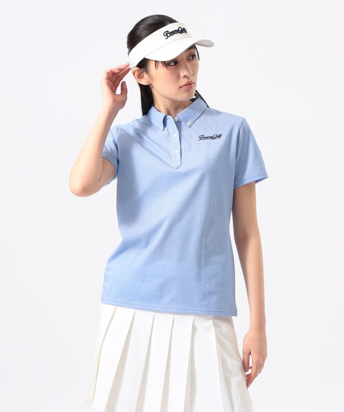 BEAMS GOLF(ビームスゴルフ)の「ORANGE LABEL / 鹿の子 ボタンダウン ポロシャツ(吸水速乾・UVカット)(ポロシャツ・レディース・サックスブルー/ネイビー・LARGE/MEDIUM/SMALL)」の1枚目の写真