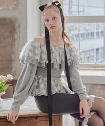 etre loin | Shiny lace frill knit top(ニット/セーター)