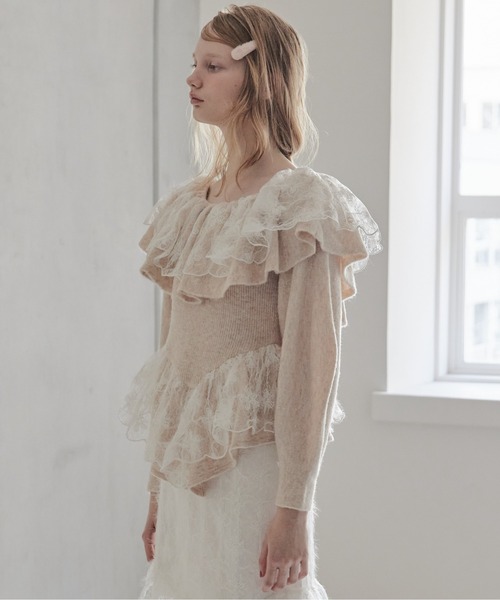 etre loin（エトルワン）の「Shiny lace frill knit top（ニット/セーター・レディース・グレー/ホワイト/ベージュ・M）」の15枚目の写真