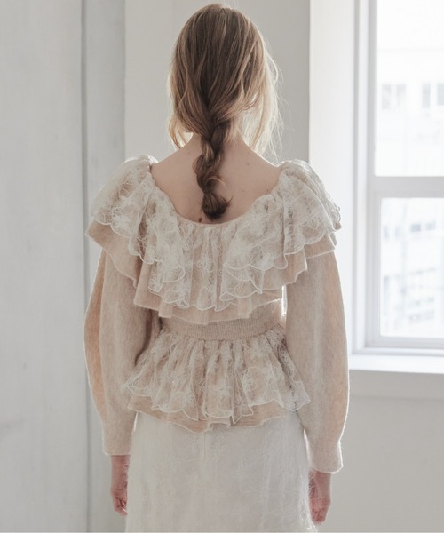 etre loin（エトルワン）の「Shiny lace frill knit top（ニット/セーター・レディース・グレー/ホワイト/ベージュ・M）」の17枚目の写真