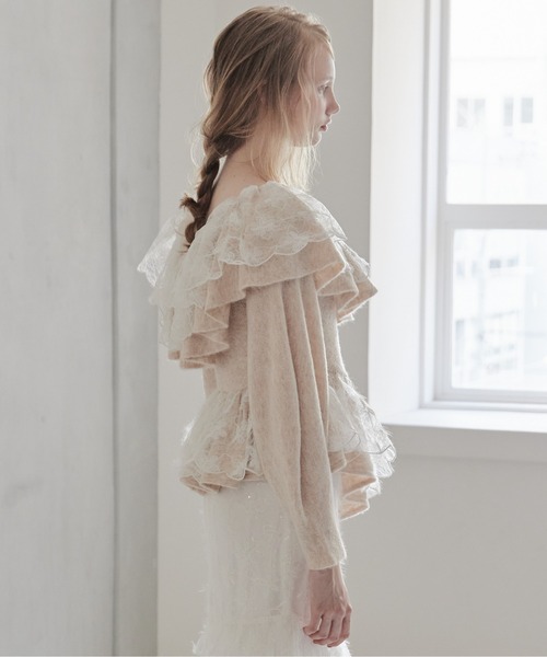 etre loin（エトルワン）の「Shiny lace frill knit top（ニット/セーター・レディース・グレー/ホワイト/ベージュ・M）」の18枚目の写真