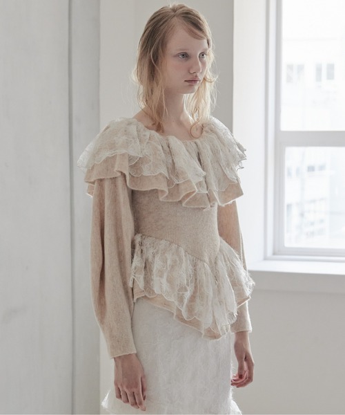 etre loin（エトルワン）の「Shiny lace frill knit top（ニット/セーター・レディース・グレー/ホワイト/ベージュ・M）」の19枚目の写真