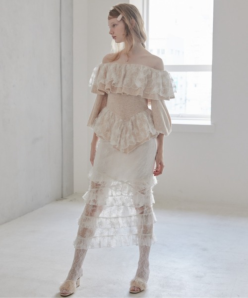 etre loin（エトルワン）の「Shiny lace frill knit top（ニット/セーター・レディース・グレー/ホワイト/ベージュ・M）」の13枚目の写真