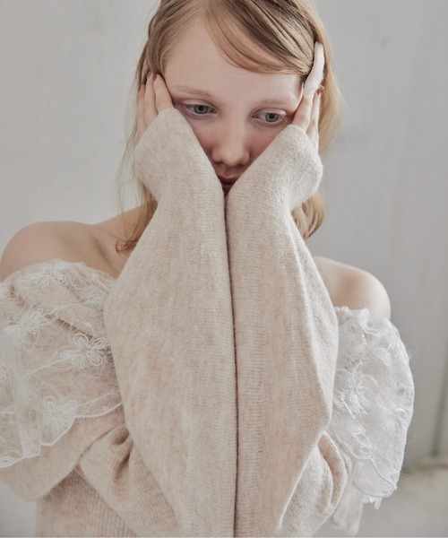 etre loin（エトルワン）の「Shiny lace frill knit top（ニット/セーター・レディース・グレー/ホワイト/ベージュ・M）」の10枚目の写真