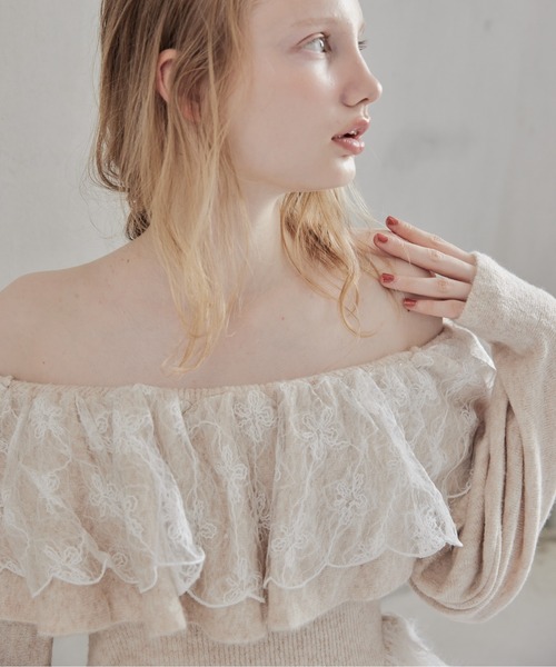 etre loin（エトルワン）の「Shiny lace frill knit top（ニット/セーター・レディース・グレー/ホワイト/ベージュ・M）」の11枚目の写真