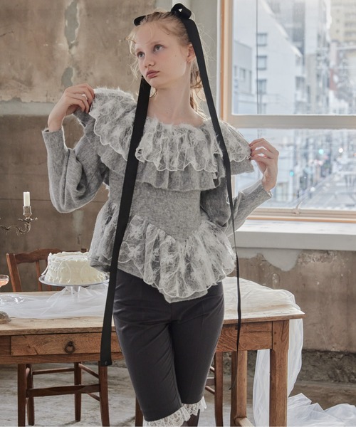 etre loin（エトルワン）の「Shiny lace frill knit top（ニット/セーター・レディース・グレー/ホワイト/ベージュ・M）」の22枚目の写真