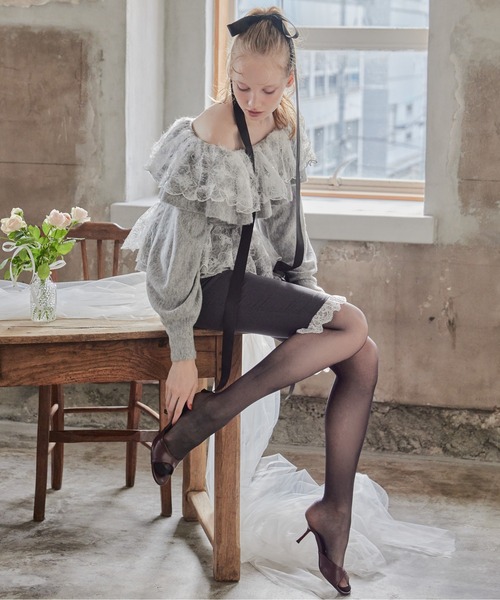 etre loin（エトルワン）の「Shiny lace frill knit top（ニット/セーター・レディース・グレー/ホワイト/ベージュ・M）」の20枚目の写真