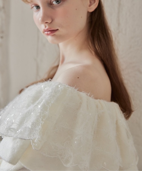 etre loin(エトルワン)の「Shiny lace frill knit top(ニット/セーター・レディース・グレー/ホワイト/ベージュ・M)」の8枚目の写真