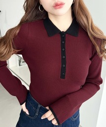 配色ポロニットプルオーバー