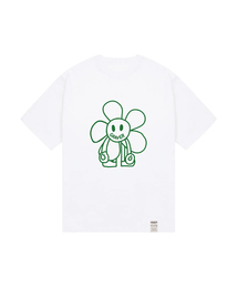 [ユニセックス] コミックスラインフラワードローイング半袖Tシャツ_ホワイト