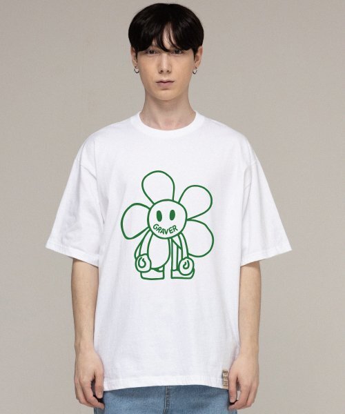 GRAVER（グレーバー）の「[ユニセックス] コミックスラインフラワードローイング半袖Tシャツ_ホワイト（Tシャツ/カットソー・レディース・ホワイト・MEDIUM/LARGE/X-LARGE/SMALL）」の3枚目の写真