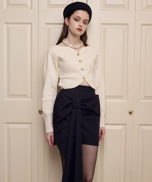 EIMY ISTOIRE（エイミーイストワール）の「フロントリボンミニスカート（スカート・レディース・アイボリー/ブラック・F）」の3枚目の写真