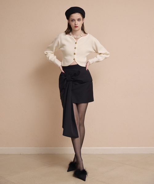 EIMY ISTOIRE（エイミーイストワール）の「フロントリボンミニスカート（スカート・レディース・アイボリー/ブラック・F）」の5枚目の写真