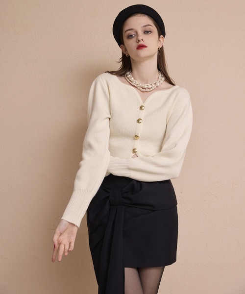 EIMY ISTOIRE（エイミーイストワール）の「フロントリボンミニスカート（スカート・レディース・アイボリー/ブラック・F）」の6枚目の写真