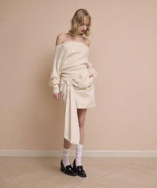 EIMY ISTOIRE（エイミーイストワール）の「フロントリボンミニスカート（スカート・レディース・アイボリー/ブラック・F）」の10枚目の写真