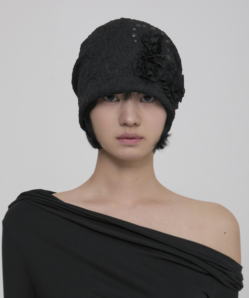 FLAREUP（フレアアップ）の「Ruffle Shirring Beanie (FL-740_Black)（ニットキャップ/ビーニー・レディース・ブラック・OS）」の7枚目の写真