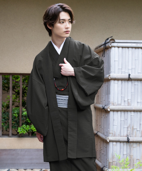 KYOETSU（キョウエツ）の「洗えるメンズ縞柄袷羽織（着物・メンズ・ブラック/ボルドー/ネイビー/ダークグレー・L/S/3L/LL/M）」の2枚目の写真