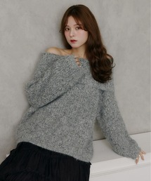 ニット/セーター（グレー/灰色系・オフショルダー）ファッション通販