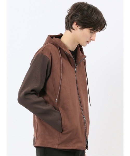 m.f.editorial（エムエフエディトリアル）の「【ストレッチ ややゆったり】m.f.エディトリアル メンズ 起毛 フルジップ パーカー（パーカー・メンズ・ライトグレー/ダークウッド・MEDIUM/LARGE/X-LARGE）」の5枚目の写真