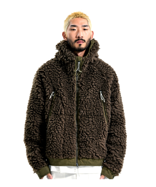 HOODED SHEARING JUMPERBROWN