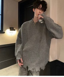 ルーズシルエットダメージニット