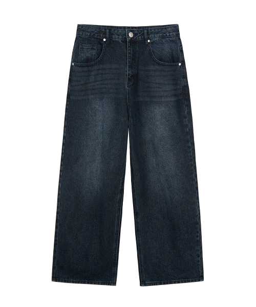 EXCONTAINER(エックスコンテナ)の「ディープウォッシングワイドデニムパンツ (WASHED DARK BLUE)(デニムパンツ・メンズ・その他・SMALL/MEDIUM/LARGE/X-LARGE)」の2枚目の写真