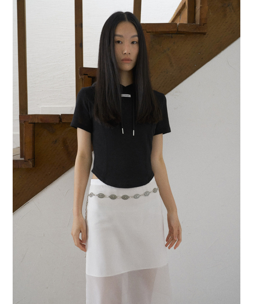 FROMWHERE(フロムウェア)の「LINE HOODY HALF T-SHIRT BLACK(Tシャツ/カットソー・レディース・ブラック・FREE)」の2枚目の写真