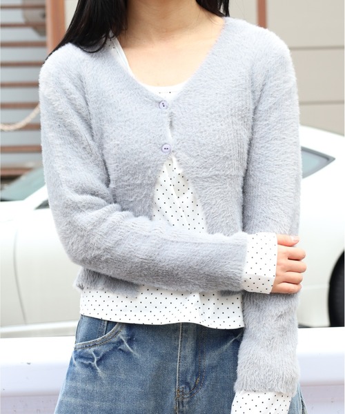Vini（ヴィニ）の「もこもこシャギーニットクロップドカーディガン（カーディガン/ボレロ・レディース・グレー/ホワイト/ブラック・FREE）」の3枚目の写真
