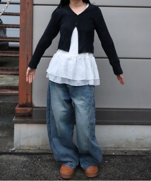 Vini（ヴィニ）の「もこもこシャギーニットクロップドカーディガン（カーディガン/ボレロ・レディース・グレー/ホワイト/ブラック・FREE）」の4枚目の写真