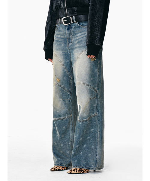 YEEL（ワイイーイーエル）の「LOGO PRINT PANELED PANTS BLUE（デニムパンツ・レディース・その他・SMALL/MEDIUM）」の2枚目の写真