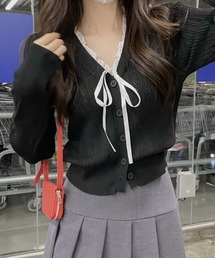 LADY LIKE（レディライク）の「サテンリボンシアー切替えVネックカーディガン（カーディガン/ボレロ）」