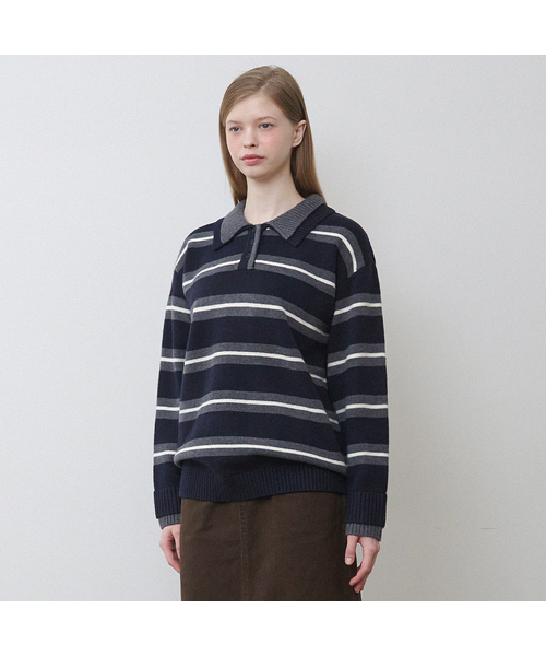 MICANE(ミケーネ)の「トビー ストライプカラー ニット(ニット/セーター・レディース・チャコール/ネイビー・SMALL/MEDIUM/LARGE/X-LARGE)」の2枚目の写真