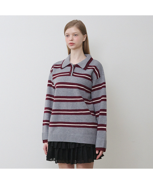 MICANE(ミケーネ)の「トビー ストライプカラー ニット(ニット/セーター・レディース・チャコール/ネイビー・SMALL/MEDIUM/LARGE/X-LARGE)」の1枚目の写真