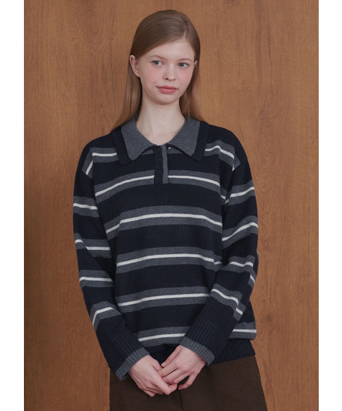 MICANE(ミケーネ)の「トビー ストライプカラー ニット(ニット/セーター・レディース・チャコール/ネイビー・SMALL/MEDIUM/LARGE/X-LARGE)」の14枚目の写真