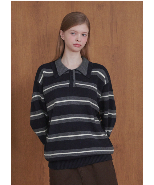 MICANE(ミケーネ)の「トビー ストライプカラー ニット(ニット/セーター・レディース・チャコール/ネイビー・SMALL/MEDIUM/LARGE/X-LARGE)」の15枚目の写真